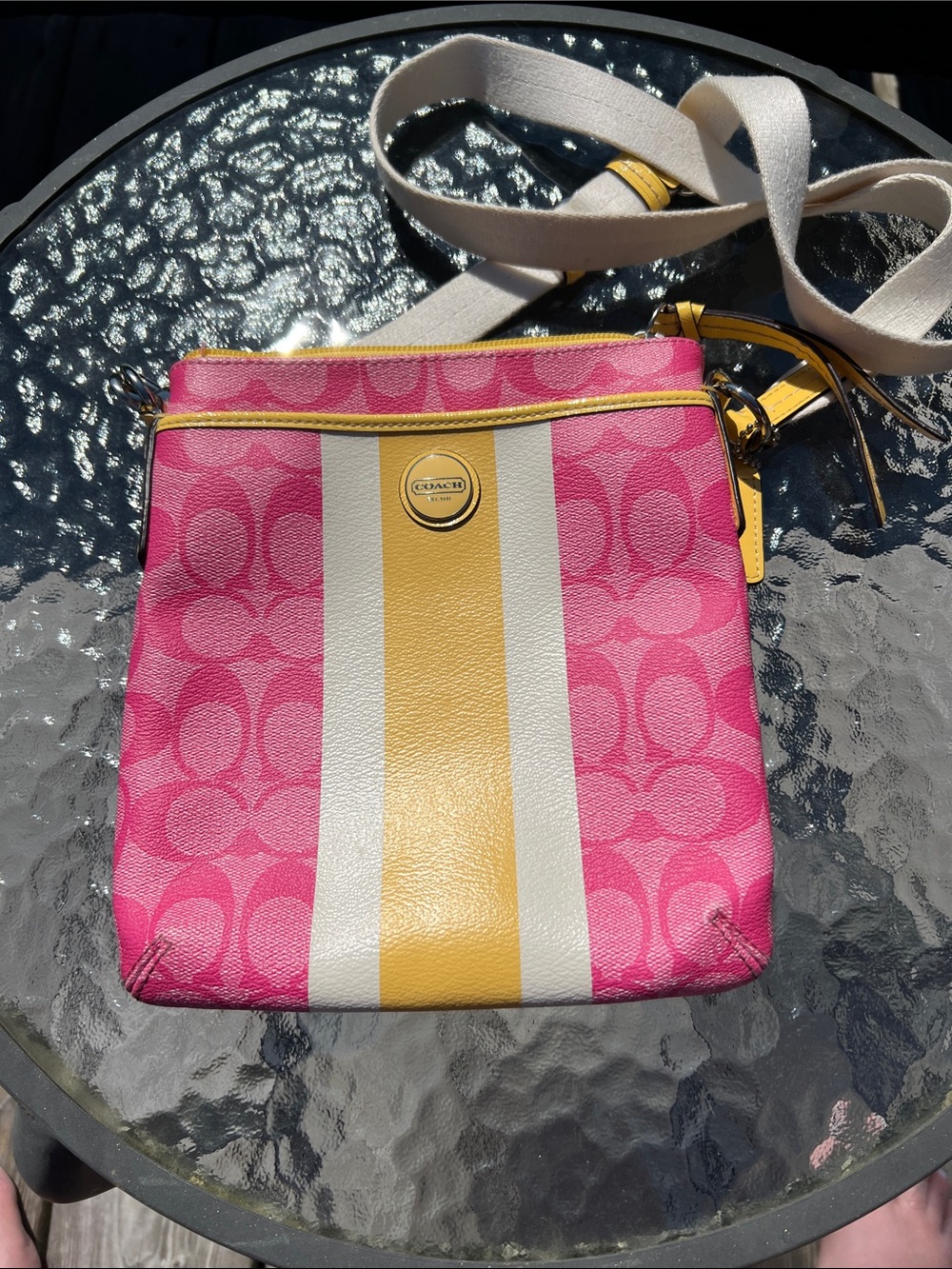 Coach Pink, Yellow & Cream Signature Crossbody